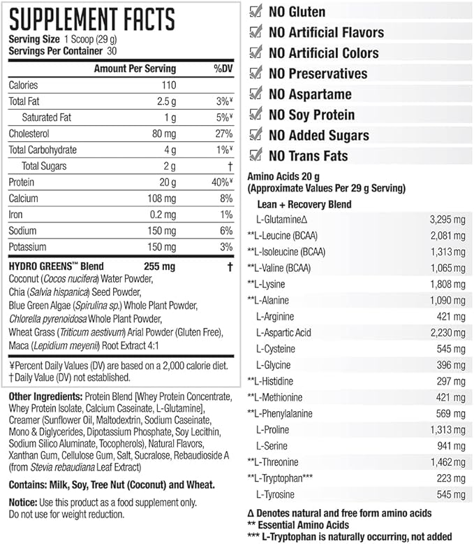 AMPLIFY NDS Nutrition Smoothie Premium Whey Protein Powder Shake with Added Greens and Amino Acids - Build Lean Muscle, Gain Strength, Lasting Energy, and Lose Fat - Vanilla (30 Servings)