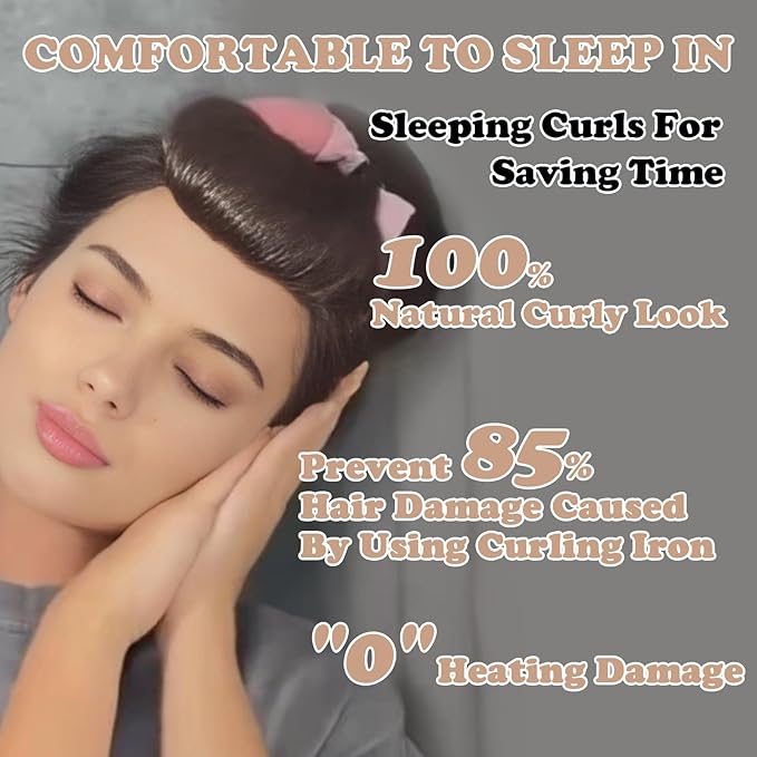 Heatless Curls Overnight, 5 Pcs Heatless Hair Curlers to Sleep in Soft Overnight Blowout Rods No Heat Hair Rollers Curling Rods for Women Blowout Look Long Hair - Pink