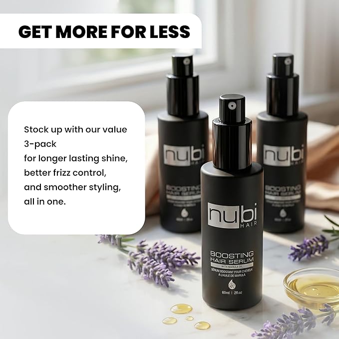 Nubi Marula Anti Frizz Serum - Smoothing Serum for Dry Hair Repair and Shine with Vitamin E, Aloe Vera - 2 Fl Oz