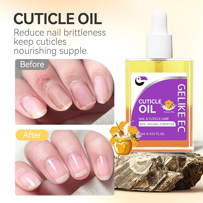 gelike ec Nail Cuticle Oil - Honey Milk Scent Dual Color Nail Moisturizing With Natural Jojoba Vitamin B & E for Nail Bed ＆ Damaged Nails Repair Treatment - Cuticle Cream for Nail Growth and Strength