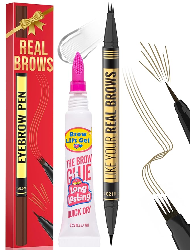Vevivia Eyebrow Pen - Eyebrow Gel Clear, Dual-Ended Eye Brow Pencils for Women with 4-Fork-Tip and Precise Brush-Tip for Natural Hair-Like Strokes, Last All Day Eyebrow Pencil, Light Brown