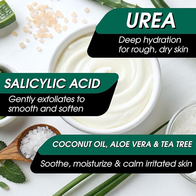 Urea 40% Cream for Feet Maximum Strength – Intensive Foot Repair & Cracked Heel Treatment – Athletes Foot Treatment Peel Mask – 40% Lotion for Dry Skin & Hand Cream for Women & Men – 4 Fl Oz