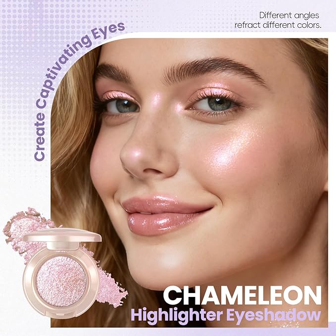 HOSAILY Holographic Light Pink Glitter Eyeshadow, Multichrome Shimmer Color Shifting Single Eyeshadow, Chameleon Metallic Iridescent Eye Shadow Palette Bouncy Texture Fairy Highlighter Makeup #2