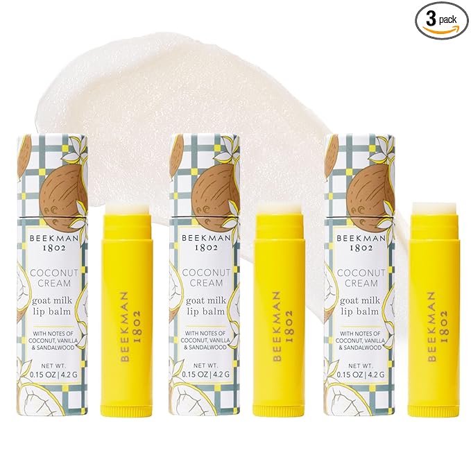 Beekman 1802 Goat Milk Lip Balm – Moisturizing Lip Balm for Dry, Chapped Lips – Sensitive Skin Safe – Coconut Cream – 0.15 oz (Pack of 3)