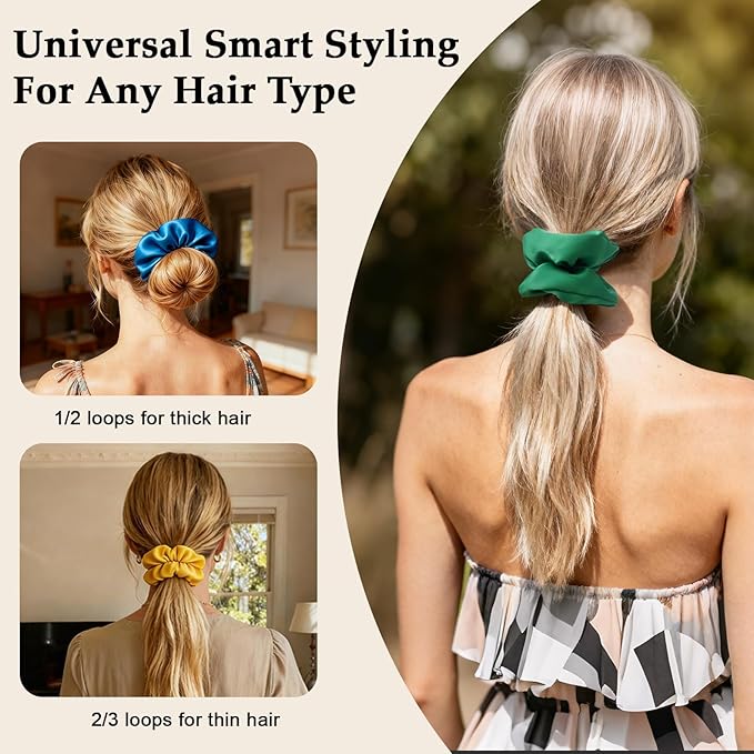 Satin Scrunchies for Women – 8PCS Dopamine Bright Silk Hair Ties – No Crease, Frizz-Free, Vibrant & Energetic Hair Bands for Thick & Thin Hair, Bold Hair Accessories Gifts