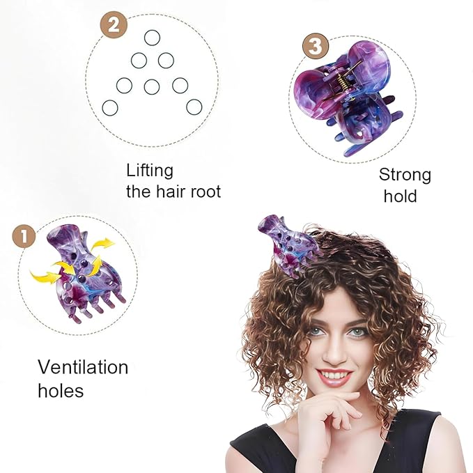 10 PCS Hair Volume Clip for Thick Hair, Root Clips for Curly Hair Volume,Purple Pink Claw Clips for Women Root Lifting for Curl