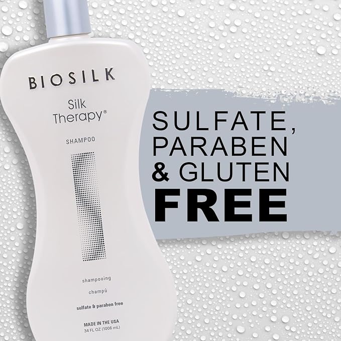 BioSilk Silk Therapy Shampoo, Gentle Hair Cleanser for Healthy, Shiny Hair, Conditions with Silk Proteins & Botanical Extracts, Sulfate-Free, Paraben-Free, Cruelty-Free, 34 Oz