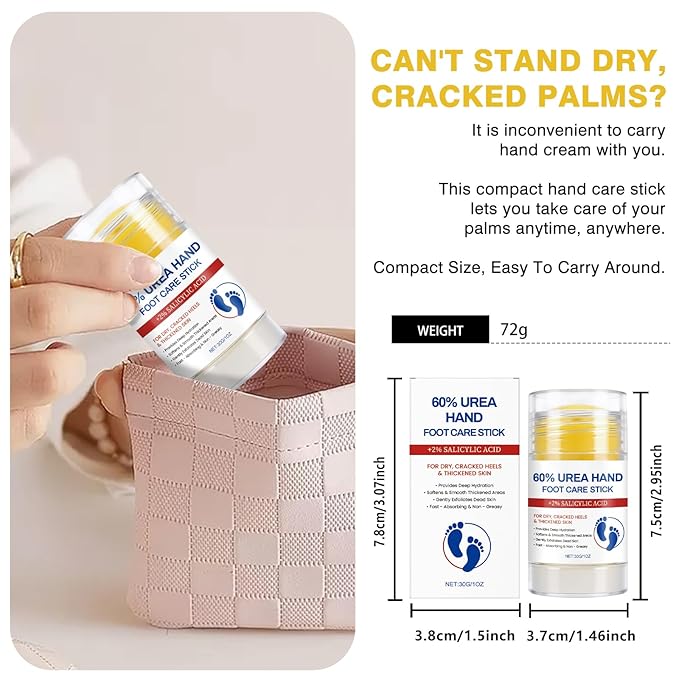 60% Urea Cream with 2% Salicylic Acid Foot Balm, Portable Hand Cream, Foot Cream for Dry Cracked Heels and Feet Hand, Urea Heel Care Stick Callus Remover & Skin Softener, 1oz