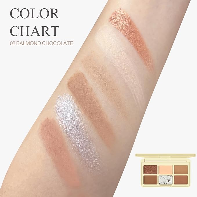 KYDA 6 Colors Eyeshadow Palette, Netural Nude Brown with Matte and Shimmer Shades, Long Wear Rich Pigment, Blendable Lightweight Formula, Travel Friendly Mini Makeup Palette, Cruelty Free