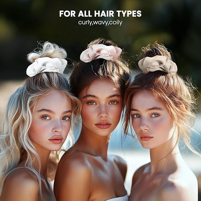 100% Mulberry Silk Hair Ties, Silk Hair Scrunchies for Women, No Damage for Curly Hair (Blush pink,L)