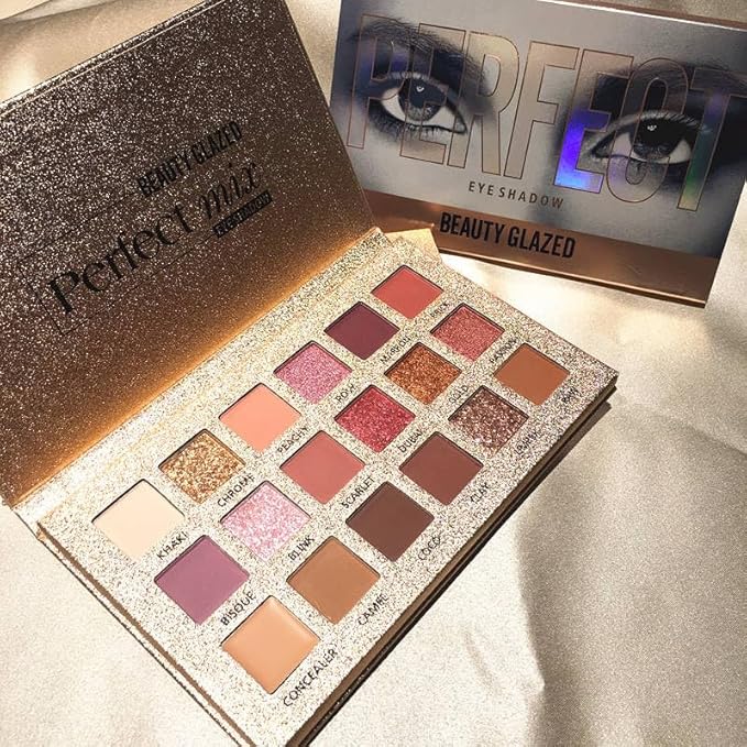 18 Color Natural Eyeshadow Palettefor Older Women – Champagne Shimmer Matte & Glitter Finish with Built-In Concealer Shade – Mauve Plum Brown Nude Eyeshadow Palette, Cream Eyeshadow for Mature Skin