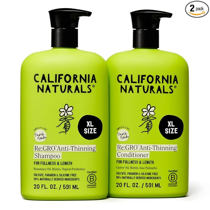 California Naturals Re:GRO Anti-Thinning Shampoo & Conditioner Set, Biotin, Caffeine & Rosemary Oil, Hair Loss & Thinning Support for Women and Men, Sulfate Free, 20 fl oz