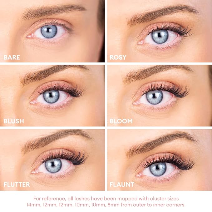 Silly George Pop-On Lashes - DIY 1-Step Pre-Glued Faux Eyelash Clusters, Natural Look Extensions, Black - Flaunt, 5-7 Pair Set, Pack of 60 Clusters
