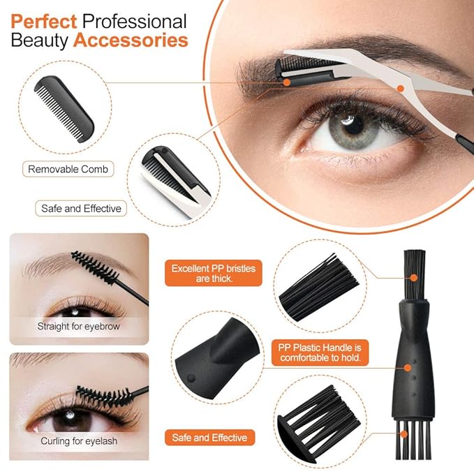 14 in 1 Eyebrow Razor Kit, Professional Dermaplane Face Razor for Women, Eyebrow Trimmer for Hair & Peach Fuzz Remover, Face Shavers for Women with Tweezers/Scissors/Clipper/Spoolie Brush