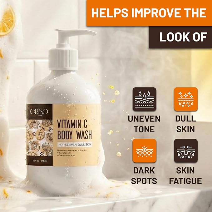Vitamin C Body Wash For Uneven & Dull Skin - With Niacinamide and Tranexamic Acid - Brightening Daily Cleanser - 16 fl.oz