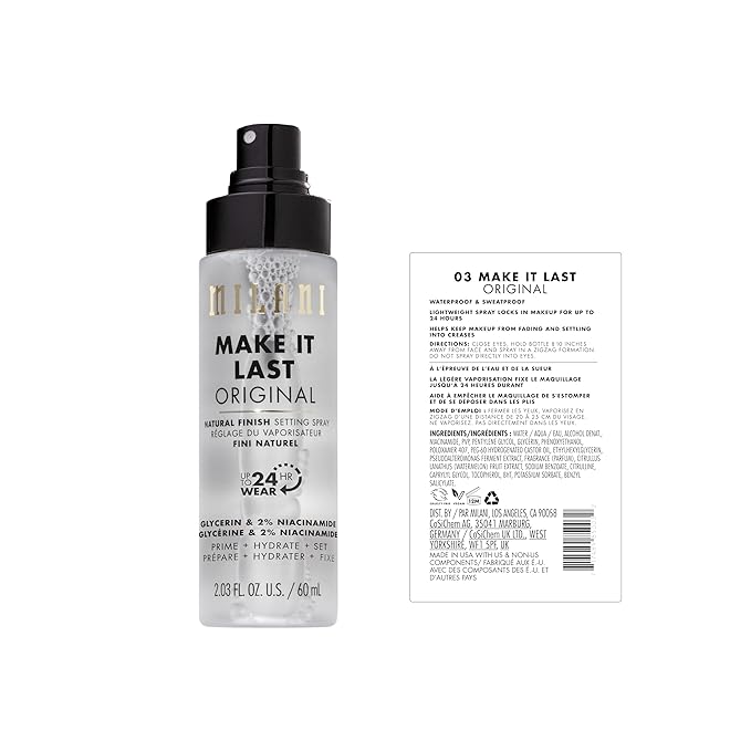 Milani Setting Spray + Primer, Make It Last Original - Natural Finish with Niacinamide for Hydration, Setting Spray for Makeup and Face Primer, 3-in-1 Prime + Hydrate + Set, 2.03 Fl. Oz