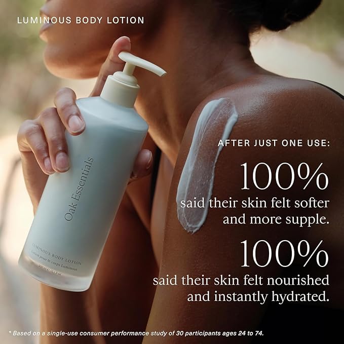 Oak Essentials Luminous Body Lotion, Hydrating Body Lotion for Women with Blue Tansy, Rose Oil, Shea Butter and Coconut Oil, Lightweight Moisturizer for Dry and Sensitive Skin, 10.1 Fl Oz