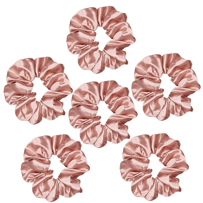 Sufermoe Satin Silk Hair Scrunchies, 6 Pcs/bag, Rose Gold, 4.5 Inch, Hair Ties for Women and Girls, Fashion Hair Accessories for Daily Life and Occasions