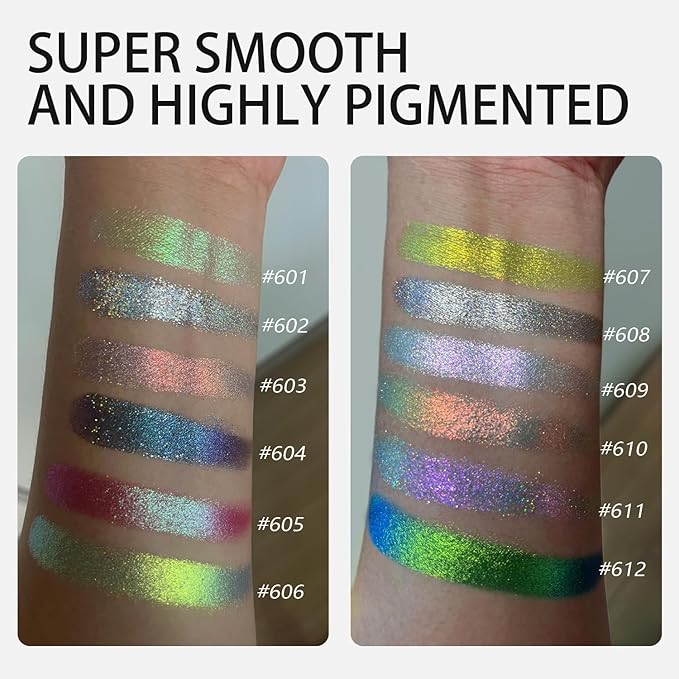 Professional multi-chrome eyeshadow,Handmade and long-lasting chameleon holographic,100% Vegan and Cruelty Free,Super Smooth and Highly Pigmented,Shine special colors (608)