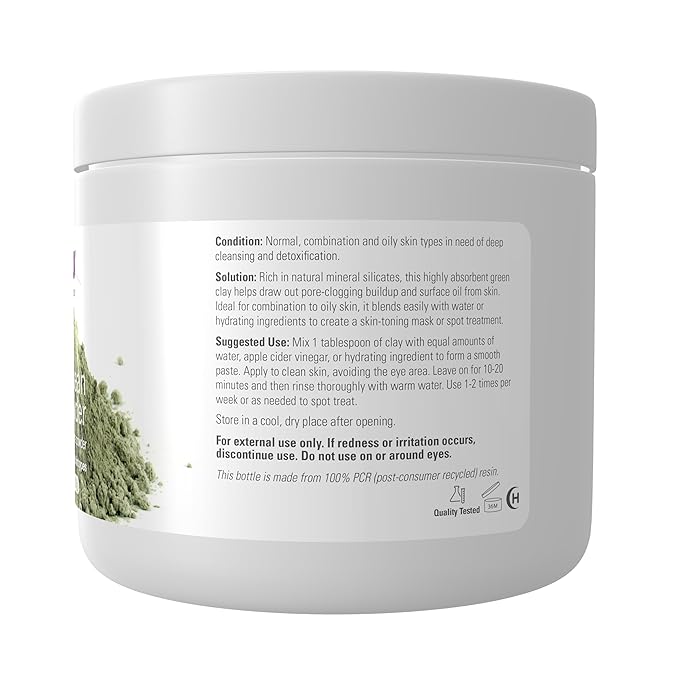 NOW Solutions, European Clay Powder, Pure Powder for a Detox Facial Cleansing Mask, 6-Ounce