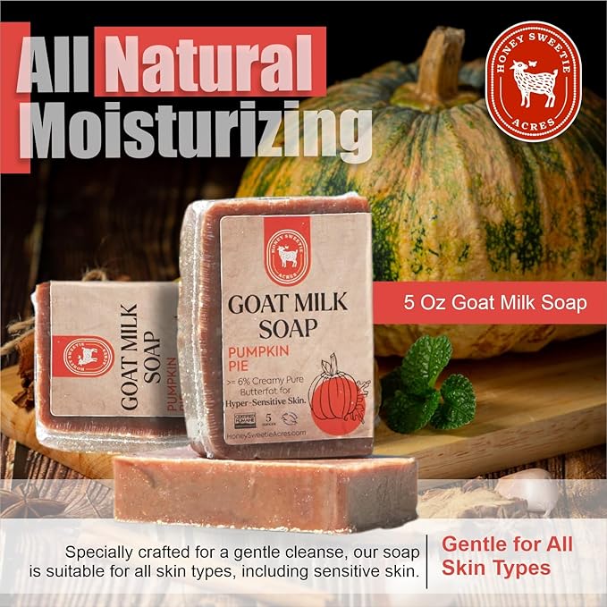 Honey Sweetie Acres 2-Pack Pumpkin Pie Goat Milk Soap - All Natural 5 oz Handmade Bar Soap – Moisturizing, Gentle for Sensitive Skin, Eco-Friendly, Made in the USA