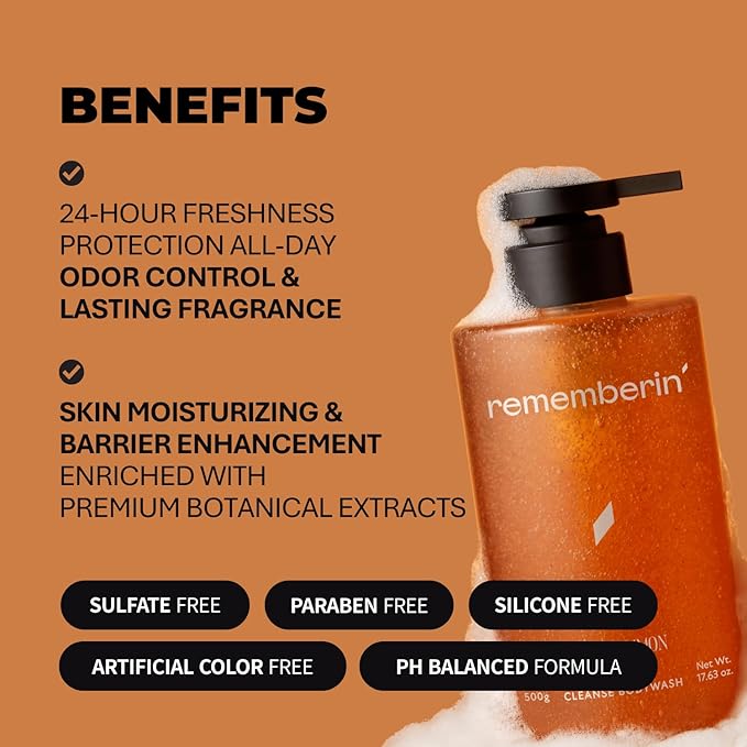 Body Wash for Aging Body Odor & Nonenal – Korean Fermented Persimmon Extract, Reduces Body Odor up to 92.3%, CICA & Ceramide for Sensitive Skin, Sulfate-Free (35.27 oz / 1000g)