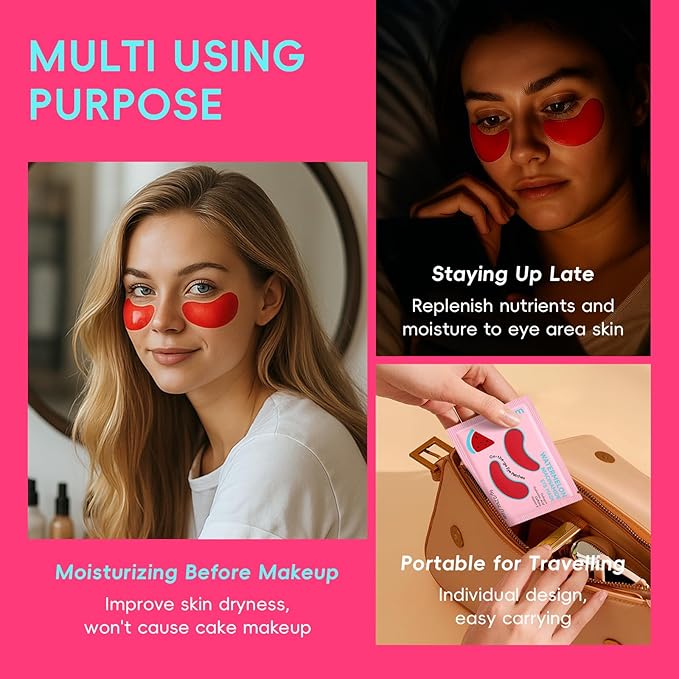 QUIYUM Watermelon Niacinamide Lip & Eye Mask Set - Hydrating Collagen Lip Masks + Eye Pads, Nourishing Skincare for Lips & Eyes (12 Packs)