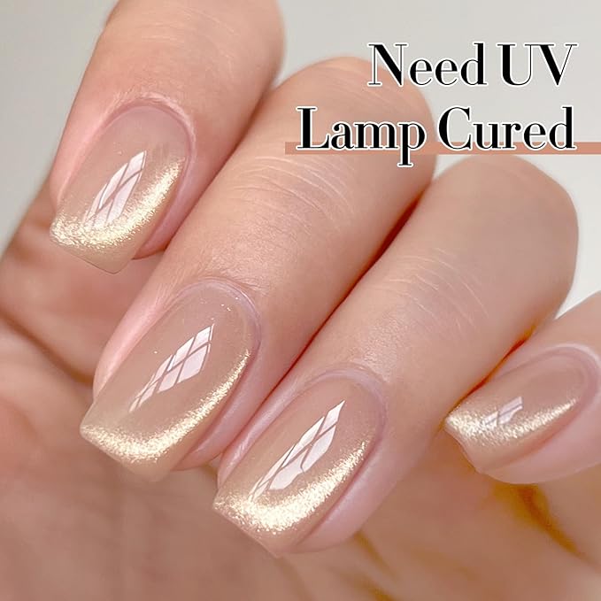 Double Rhythm 15ML Jelly Glass Cat Eye Gel Polish with Magnet Holographic Glitter Shimmer Translucent Sheer Color Salon Soak Off Magnetic Nail at Home (Silk Apricot)