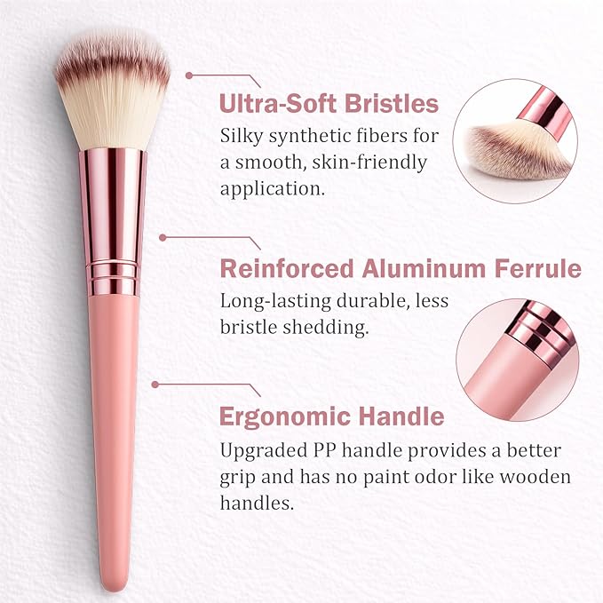 32Pcs Makeup Brushes Set Professional Makeup Kit – Foundation Powder Concealers Blush Eye shadows 25 Pcs Brushes with 4 Makeup Sponge & 3 Powder Puff (Pink)