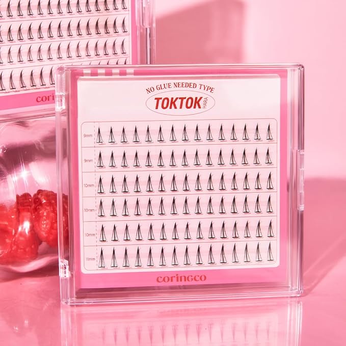 CORINGCO Toktok Hara Light Self Adhesive False Eyelashes, Natural Look, No Glue Needed, Assorted Set of 9/10/11mm, Reusable Lash Clusters Kbeauty - Filter - no glue