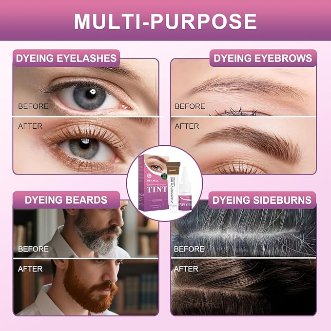 Eyelash & Eyebrow Color Kit, Professional Instant Light Brown Lash & Brow Color Kit, Eye Lash & Eye brow Coloring Set with Natural Bushy Results, Easy to Use & Salon at Home 7ml (Light Brown)