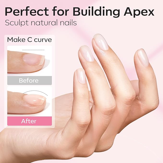 modelones Base Coat Builder Nail Gel, 2 Pcs Clear and Baby Pink Builder Nail Polish, 8-in-One Rubber Base Gel Polish Pastel Pink Color Strengthener Apex Building Extension LED Lamp Cured 10ml