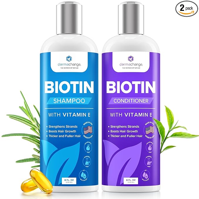 Hair Growth Biotin Shampoo and Conditioner - Deep Hydrating Conditioner for Dry Damaged Hair, Sulfate Free & Volumizing - 2 Pack, 8oz