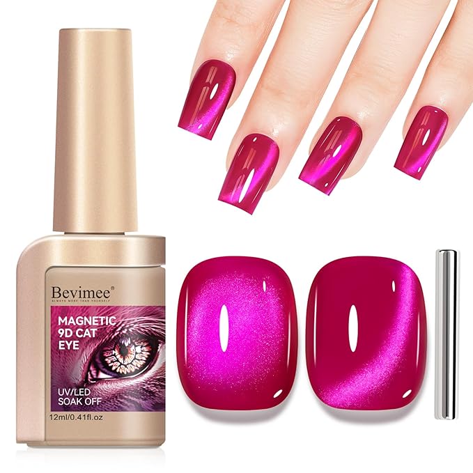 Cat Eye Gel Nail Polish, Jelly Hot Pink Manetic Nail Polish Glitter Holographic with Magnet, Glass Reflective Translucent UV Gel for Valentine's Day Gift Manicure Salon DIY at Home