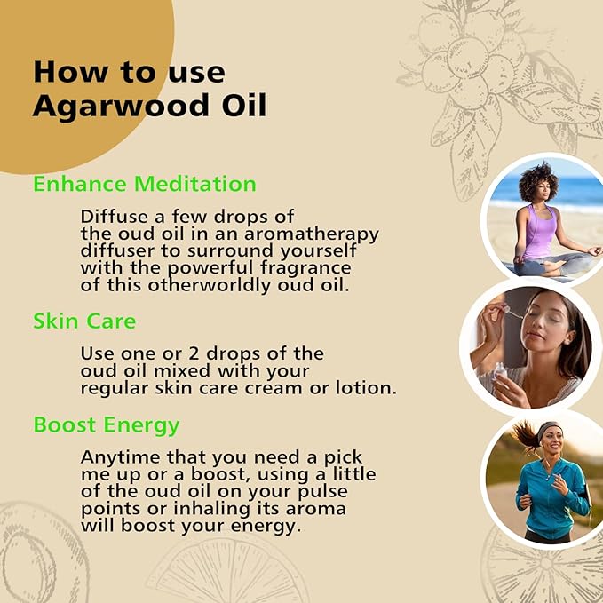 GM Gumili Agarwood Essential Oil, Pure Argawood Oud Oil for Aromatherapy, Meditation - 30ml/ 1 oz