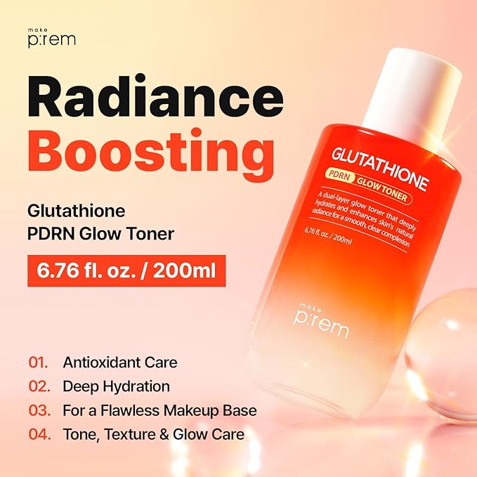 Make P:REM Glutathione PDRN Glow Toner, Antioxidant Radiance Booster with Dual Layer Moisture & Smoothing Formula for Sensitive Skin, Korean Skin Care, 6.76 fl oz, 200ml