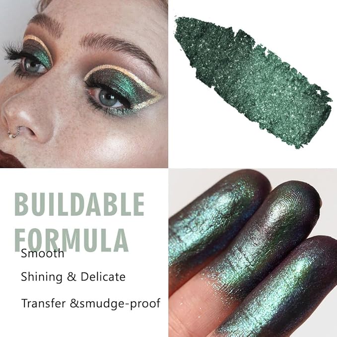 WanTuoluo Sparkly Eyeshadow Palette for Women, Single Monochrome Eye Shadow Makeup, Shiny Pressed Cream Powder, Blendable Natural sombras para ojos, Holographic,Vegan,Travel (09-sparkly-Green)
