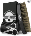 Beard Brush for Men with Beard & Mustache Comb Set, Beard Grooming & Care Kit, Natural Boar Bristle Brush, Dual Action Wood Comb, Stainless Steel Scissors, and Travel Bag, Great Fathers Day