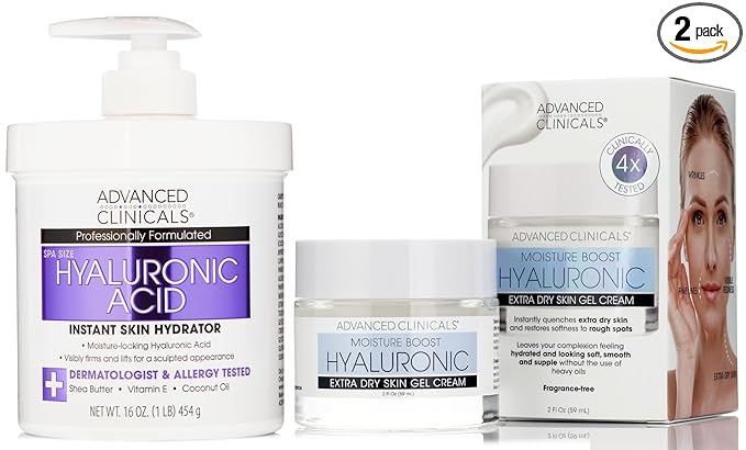 Advanced Clinicals Hyaluronic Acid Face Moisturizer Gel Cream + Hyaluronic Acid Body Cream 2pc Hydrating Skincare Set For Women & Men To Reduce Appearance Of Dry Skin, Wrinkles, & Fine Lines, 2pc Set