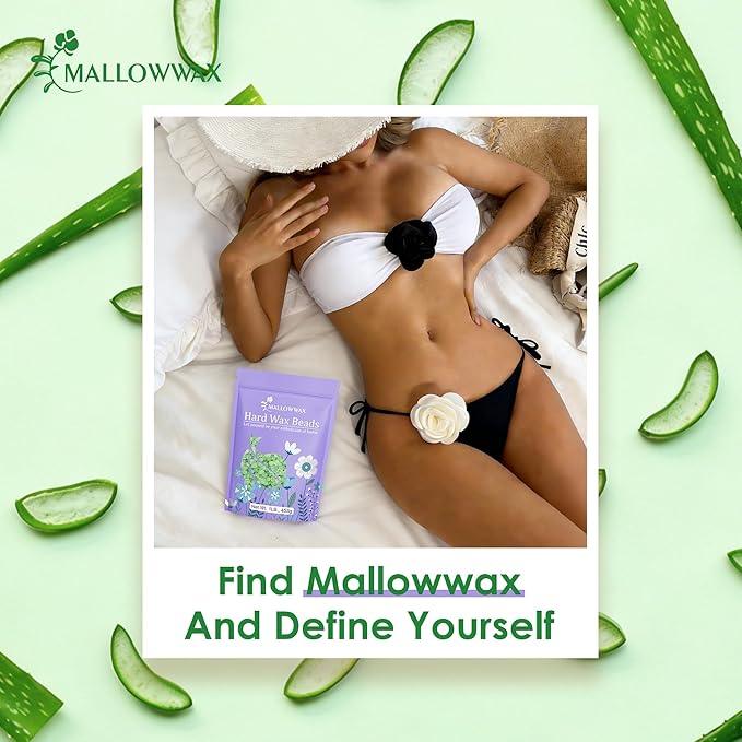 Mallowwax 1LB Aloe Hard Wax Beads, Hair Removal Wax for Full Body, Eyebrow, Legs, Bikini Brazilian Waxing - Perfect for Coarse and Fine Hair