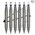 6 Pcs Double-headed Eyeliner Stamps Set Black Liquid Eye Liner Pen With Star,Moon,Heart,Flower,Smiley,Triangle Stamp Stencils Shapes for Women Makeup Kit Long-Lasting Waterproof Smudgeproof