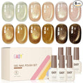 GAOY Cat Eye Gel Nail Polish Set with Magnet for Sparkling Maillard Effect, Caramel Amber Glitter Nail Art, Long Lasting Gel for Home & Salon Manicure