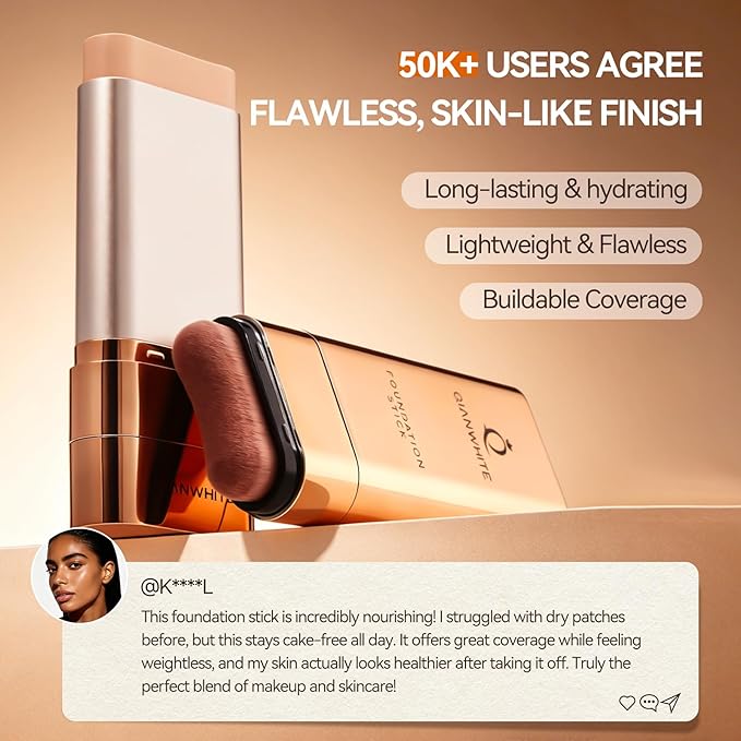 Korean Foundation Stick Foundation for Mature Skin Tint, Buildable Light to Full Coverage Foundation Makeup Concealer, Dual-Ended with Brush for All Skin - Natural Dewy Finish (NATURAL)
