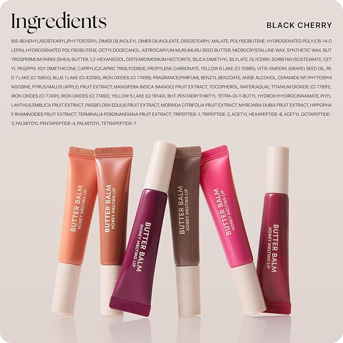 Nature Republic Honey Melting Lip Butter Balm – Hydrating Tinted Balm with Peptides, for Sheer & Glossy, Smooth & Soft Lips (BLACK CHERRY)