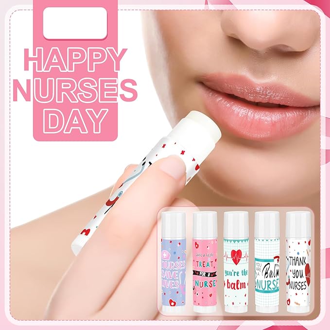50 Set/100 Pcs Nurse Appreciation Gifts Bulk Nurse Lip Balm Include 50 Nurse Week Lip Balms 50 Nurse Card and Twist Ties Nurse Appreciation for Nursing Doula Ob Day Patient Access Week Favor
