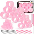 4 Sizes Self-Grip Hair Rollers Set for Long, Short Hair and Bangs - 50 Pcs with Clips (25mm, 36mm, 48mm, 60mm), Pink