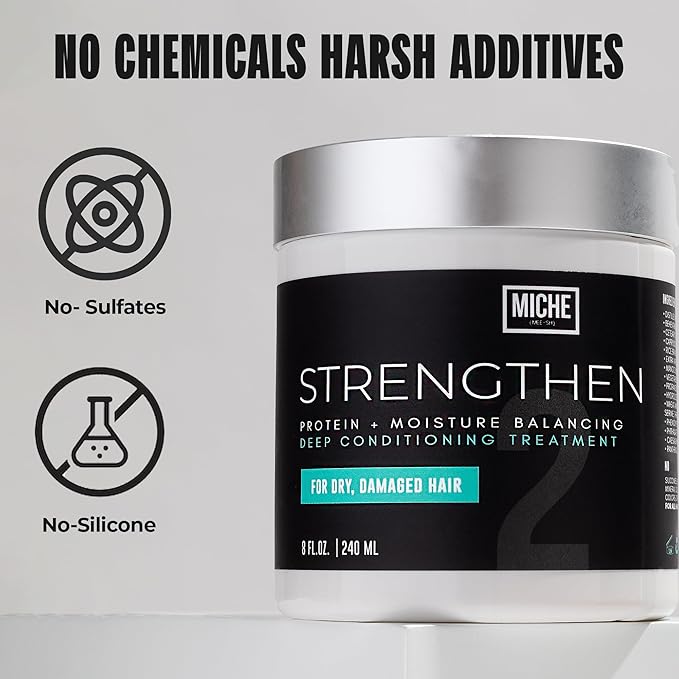 Miche Strengthen Protein Deep Conditioner – Paraben-Free Conditioner for Curly, Kinky & Wavy Hair – Breakage Control, Strengthening & Color Safe – Hydrolyzed Baobab Protein – 8oz