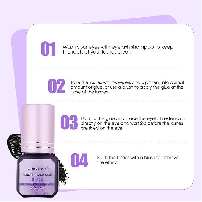 Cluster Lash Glue Black 2-3s Fast Drying,Long Lasting Strong Hold,Waterproof,DIY Individual lash Extension-glue by Wendy Lashes（5ML）