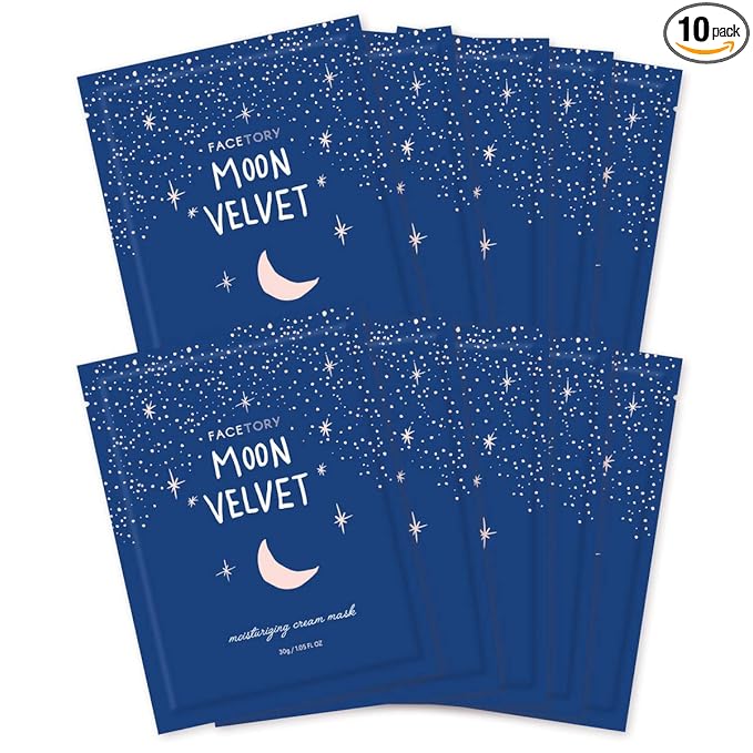 FACETORY FaceMasks Mask Skin Care – MOON VELVET Face Masks Skin Care with Sodium Hyaluronate & Shea Butter | Face Mask Spa Moisturizing Treatment (10 Pack)