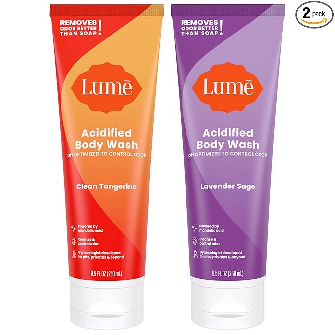 Lume Acidified Body Wash - 24 Hour Odor Control - Removes Odor Better than Soap - Formulated Without SLS or Parabens - OB/GYN Developed - 8.5 ounce (Pack of 2) (Clean Tangerine & Lavender Sage)